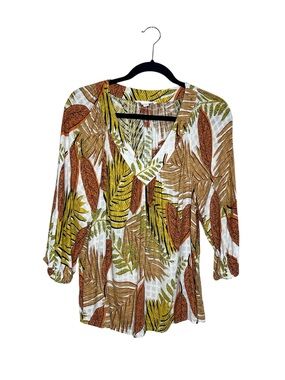 JANE & DELANCEY Fern Print V Neck Boho Top size Small